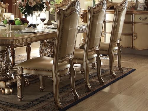 9-Piece Luxurious Formal Dining Table Set Kitchen Furniture Set Include 1 Extendable Dining Table, 6 Side Chairs and 2 Arm Chairs, Set for 8 Persons (Gold)