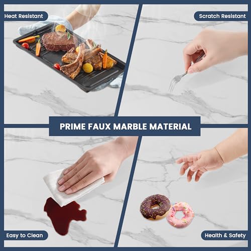 POVISON Modern Dining Table, 90.55'' x 39.37'' x 29.53'', Faux Marble Top, Gold Trestle Pedestal, Seats 8-10, White & Gold, Dining Room Table