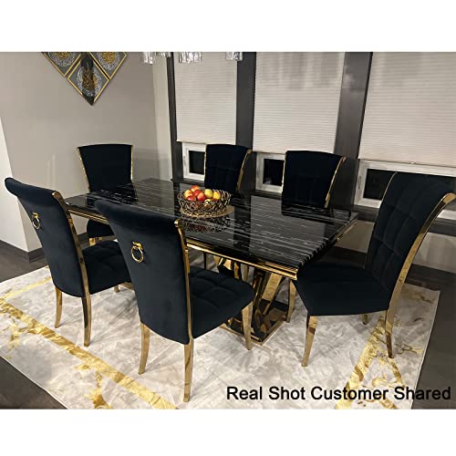 Asday Gold Dining Table, 78 inches Rectangular Dining Room Table for 4 to 8, Modern Double Pedestal Dining Table in Black Gold