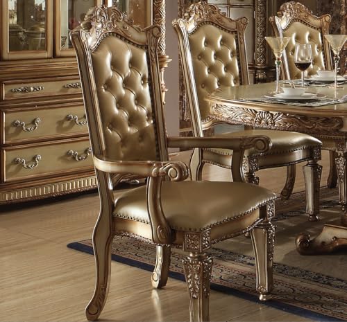 9-Piece Luxurious Formal Dining Table Set Kitchen Furniture Set Include 1 Extendable Dining Table, 6 Side Chairs and 2 Arm Chairs, Set for 8 Persons (Gold)