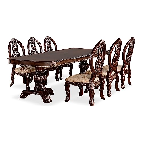 Furniture of America Springbrook Traditional 7-Piece Set Rectangle Wood Table and 6 Padded Armless Chairs for Dining Room, Kitchen, Cherry Brown and Beige
