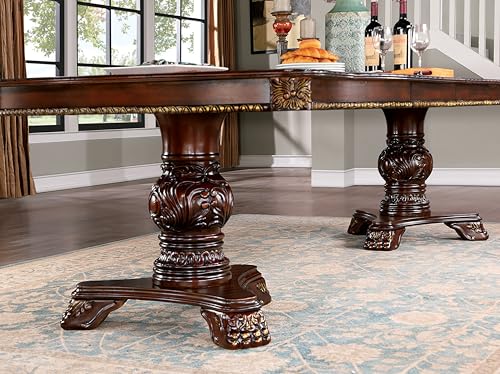 Furniture of America Springbrook Traditional 7-Piece Set Rectangle Wood Table and 6 Padded Armless Chairs for Dining Room, Kitchen, Cherry Brown and Beige