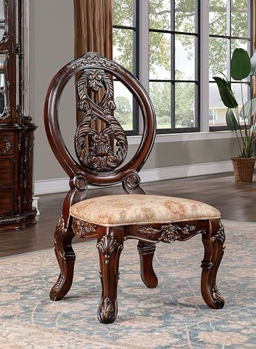 Furniture of America Springbrook Traditional 7-Piece Set Rectangle Wood Table and 6 Padded Armless Chairs for Dining Room, Kitchen, Cherry Brown and Beige