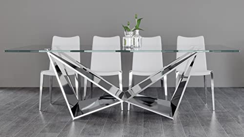 ZURI Modern Serra 94" Dining Table - Clear Glass with Polished Stainless Steel Base