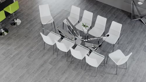 ZURI Modern Serra 94" Dining Table - Clear Glass with Polished Stainless Steel Base