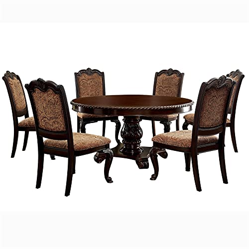 Furniture of America Ramsaran Wood 7-Piece Dining Table Set in Brown Cherry