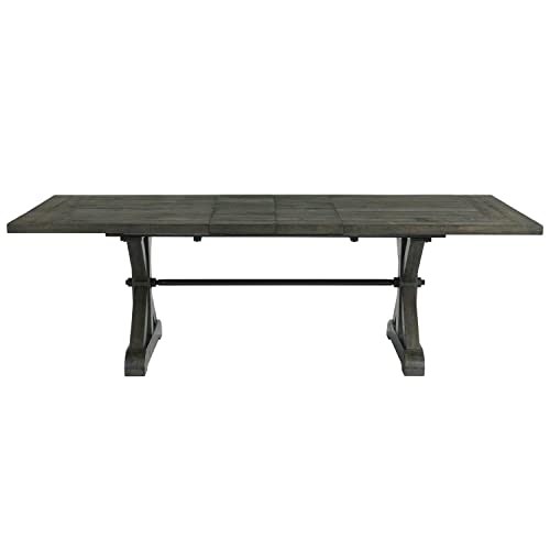 Sunset Trading Gray Trestle 7 Piece Dining Set | 96" Rectangular Extendable Table | 6 Upholstered Side Chairs | Distressed Wood | Seats 8, | 3 Size Expandable