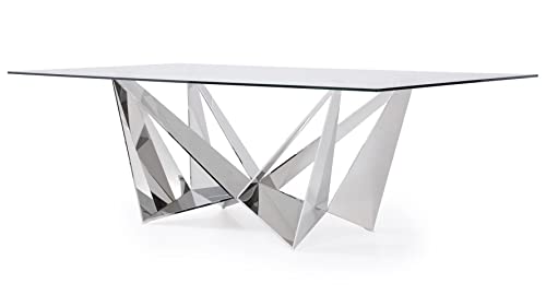 ZURI Modern Serra 94" Dining Table - Clear Glass with Polished Stainless Steel Base