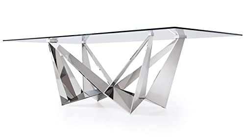 ZURI Modern Serra 94" Dining Table - Clear Glass with Polished Stainless Steel Base