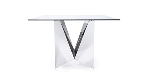 ZURI Modern Serra 94" Dining Table - Clear Glass with Polished Stainless Steel Base