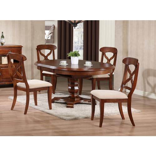 HomeStock Art Deco Dreams 5 Piece 48" Round Or 66" Oval Extendable Dining Set, Butterfly Leaf Table, Chestnut Brown, Seats 6-48 x 66 x 30 inches