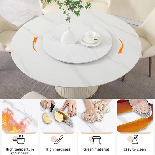 Legendstone Modern Round Dining Table Set for 6, 59" Faux Marble Kitchen Table with 6Pcs Dining Chairs, Dinner Room Table with Lazy Susan & Wood Base for Home Kitchen