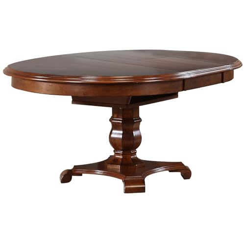 HomeStock Art Deco Dreams 5 Piece 48" Round Or 66" Oval Extendable Dining Set, Butterfly Leaf Table, Chestnut Brown, Seats 6-48 x 66 x 30 inches