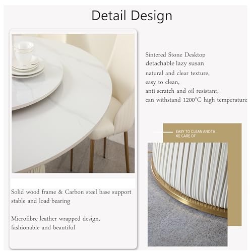 Legendstone Modern Round Dining Table Set for 6, 59" Faux Marble Kitchen Table with 6Pcs Dining Chairs, Dinner Room Table with Lazy Susan & Wood Base for Home Kitchen