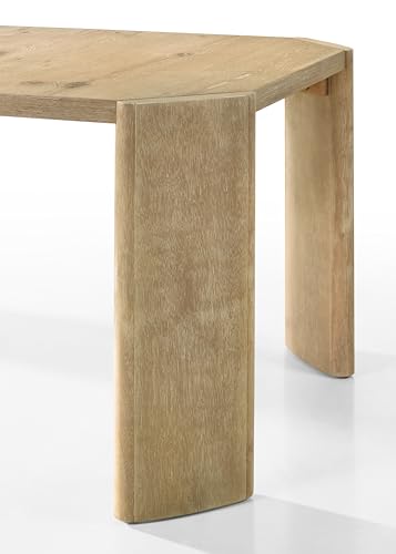 RITSU OakFinish 7 Piece Extendable Rectangles Dining Table Set, 66" Kitchen Tables with Six Cream Color Upholstered Metal Leg Chairs, for Living Room, Apartment, Oak