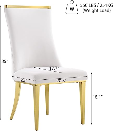 Anewsun Gold Glass Dining Tabe Set for 6, 7 Pieces Falcone Dining Room Table Set, Glass Top Polished Base Dining Table with 6 White and Gold Velvet Dining Chairs for Dining Room, Kitchen