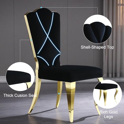 Anewsun Luxury Dining Table Set for 4, 5 Piece Gold Dining Room Table Set with 63 Inch Glass Dining Table and Black Velvet Upholstered Dining Chairs Set of 4 for Dining Room, Kitchen, Living Room
