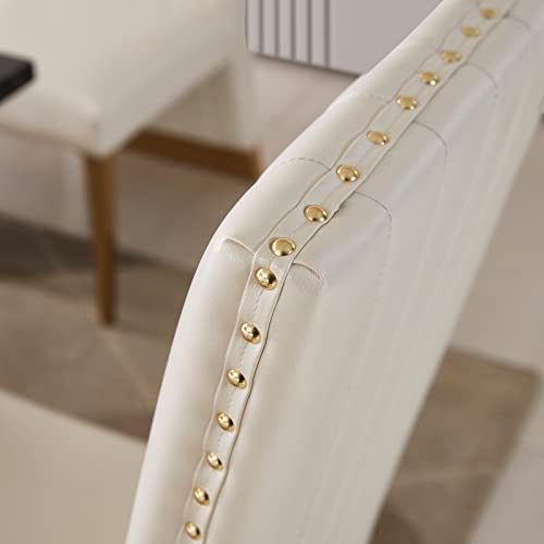 Anewsun 7 Pieces White Gold Dining Table Set, White Texture Top Dining Room Table with 6 White Leather Upholstered Chairs, 72" Rectangular Dining Table Set for 6