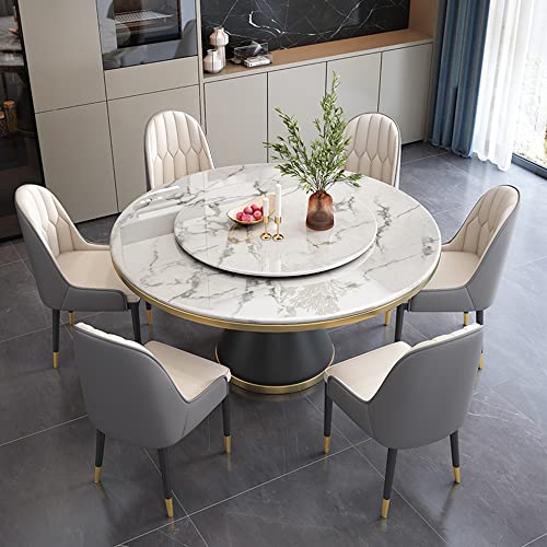 LITFAD Glam Marble Furniture Standard Height Dining Room Table and Chairs for 6 Rotating Dining Table for Home Restaurant - 7 Piece Set 59.1" L x 59.1" W x 29.9" H Table with 6 Chairs