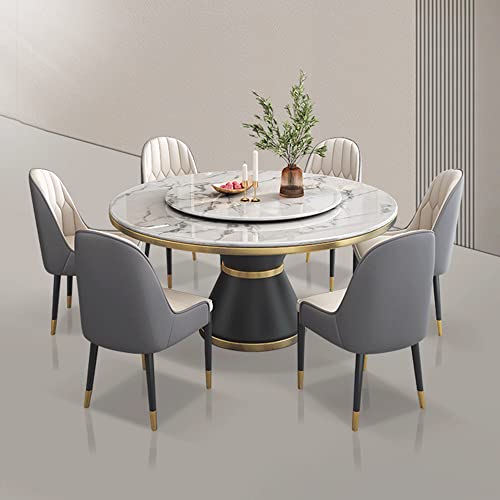 LITFAD Glam Marble Furniture Standard Height Dining Room Table and Chairs for 6 Rotating Dining Table for Home Restaurant - 7 Piece Set 59.1" L x 59.1" W x 29.9" H Table with 6 Chairs