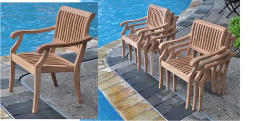 WholesaleTeak New 13 Pc Luxurious Grade-A Teak Dining Set - Large 117" Rectangle Table and 12 Stacking Arbor Arm Chairs #WHDSABo