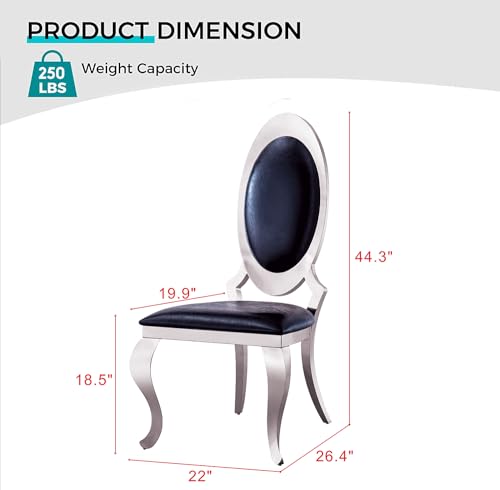 SSLine Modern 9-Piece Glass Dining Table Set for 8 Luxury Silver Glass Kitchen Table and Chair Set for 8 Elegant 70" Large Dining Room Table with 8 Black Leather Chairs with Stainless Steel Base