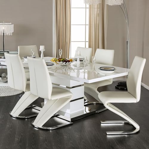 Furniture of America Verdell Metal 7-Piece Dining Table Set in White