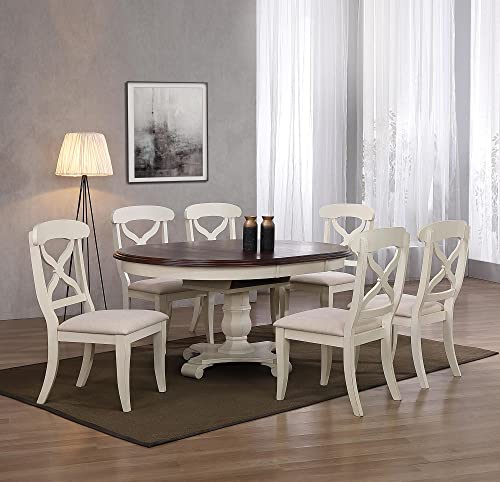 Sunset Trading Andrews 7 Piece 48" Round or 66" Oval Extendable Butterfly Leaf Antique White and Chestnut Brown | Seats 6 Dining Room Sets, Two Size Extension Table