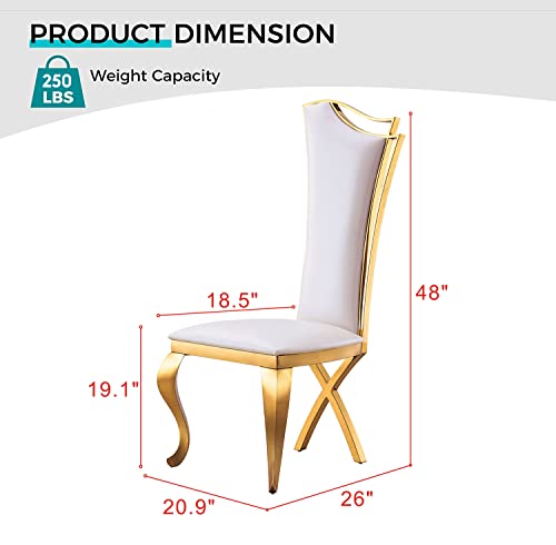 SSLine Modern 7-Piece Faux Marble Dining Table Set for 6, Luxury 70" White Marble Kitchen Table with 6 Leather Dining Chairs Elegant Dining Set for 6 with Gold Mirrored Stainless Steel Base