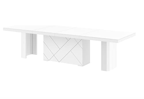 VOLOS Modern White Glossy Extendable Dining Table for up to 20 People, Conference Room Table