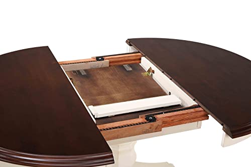 Sunset Trading Andrews 7 Piece 48" Round or 66" Oval Extendable Butterfly Leaf Antique White and Chestnut Brown | Seats 6 Dining Room Sets, Two Size Extension Table