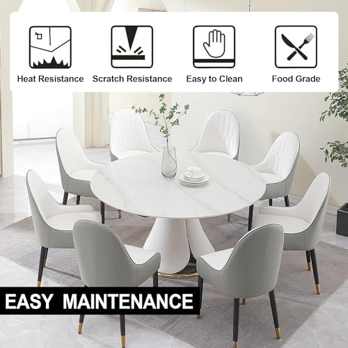 Leavader 9-Piece Round Marble Dining Table Set, 59" D Round Dining Room Table with Retractable Folding Design, 1 Table & 8 Grey Chairs Set for Dining Room/Living Room/Kitchen