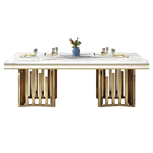 LAKIQ Luxury Style Marble Dining Table Modern Rectangle Kitchen Dining Room Table Gold Metal Pedestal Table-Table Only-Without Chairs (White,78.7" L x 39.4" W x 29.5" H)