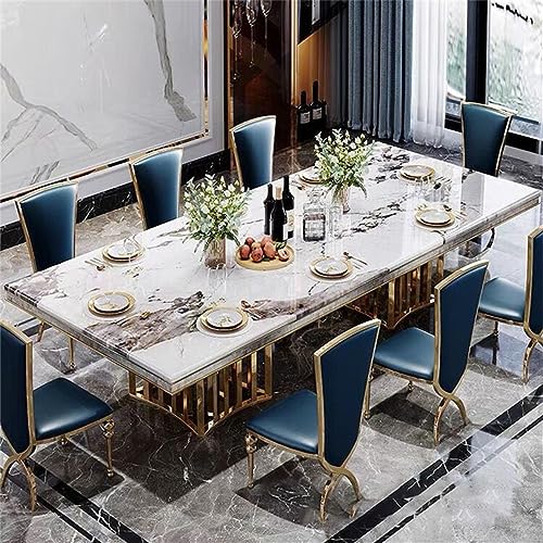 LAKIQ Luxury Style Marble Dining Table Modern Rectangle Kitchen Dining Room Table Gold Metal Pedestal Table-Table Only-Without Chairs (White,78.7" L x 39.4" W x 29.5" H)