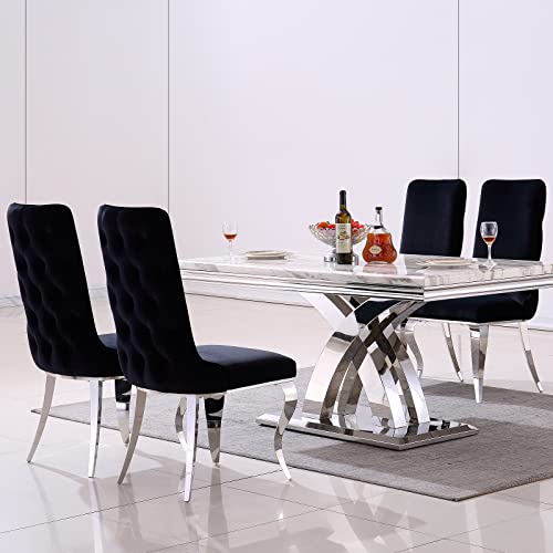 AZhome 5 Piece Dining Room Table Set for 4, Modern Dining Table Set with Cross X-Base Dining Table and Black Velvet Upholstered Dining Chairs