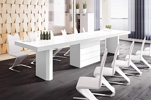 Kolos White Modern European Dining Table with Extension for up to 20 People, Conference Table, Party Room Table