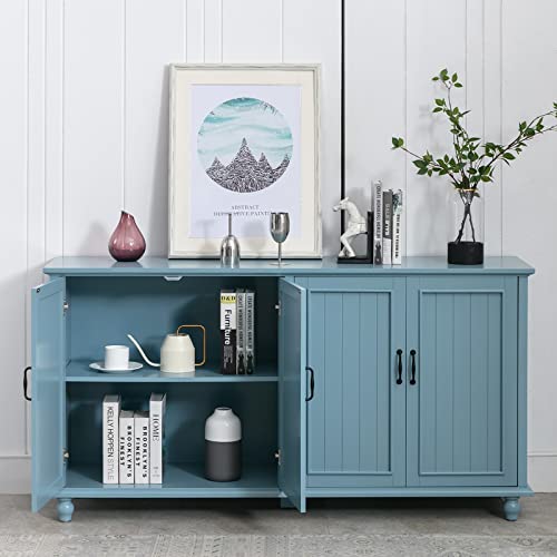 Scurrty Buffet & Bar Cabinet with Storage, 62'' Coffee Bar Cabinet, Sideboard Storage Cabinet for Dinning Room, Kitchen & Living Room (4 Doors, Blue)