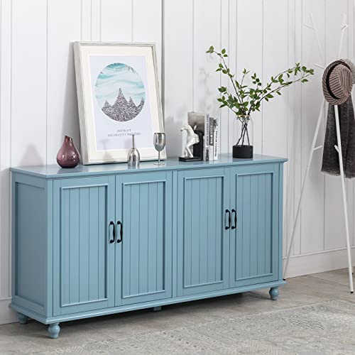 Scurrty Buffet & Bar Cabinet with Storage, 62'' Coffee Bar Cabinet, Sideboard Storage Cabinet for Dinning Room, Kitchen & Living Room (4 Doors, Blue)