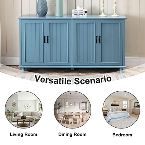 Scurrty Buffet & Bar Cabinet with Storage, 62'' Coffee Bar Cabinet, Sideboard Storage Cabinet for Dinning Room, Kitchen & Living Room (4 Doors, Blue)