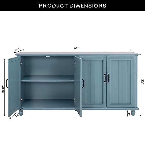 Scurrty Buffet & Bar Cabinet with Storage, 62'' Coffee Bar Cabinet, Sideboard Storage Cabinet for Dinning Room, Kitchen & Living Room (4 Doors, Blue)