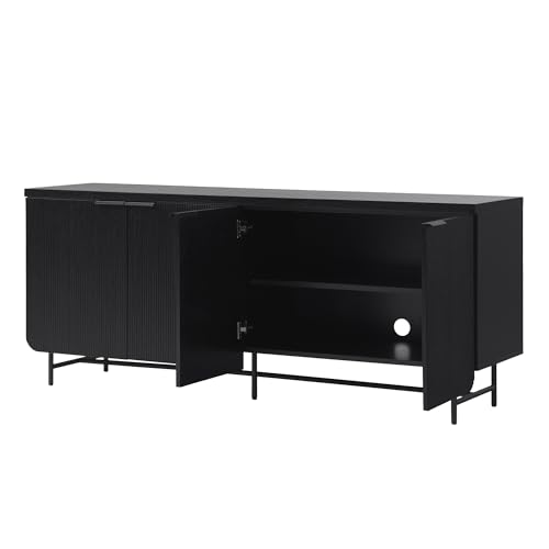 Walker Edison Scandinavian Grooved 4-Door Sideboard, 69 Inch, Black