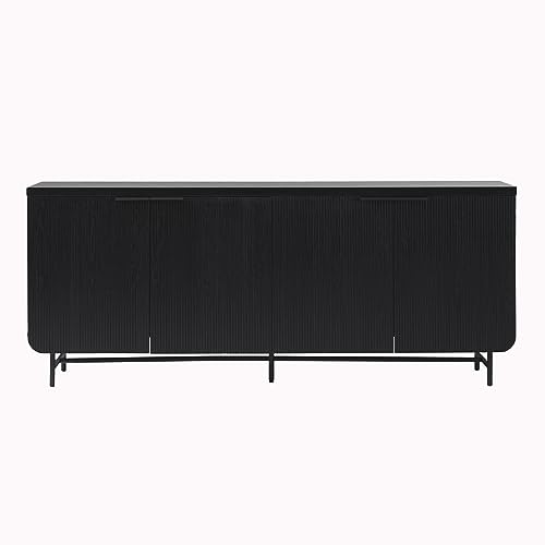 Walker Edison Scandinavian Grooved 4-Door Sideboard, 69 Inch, Black