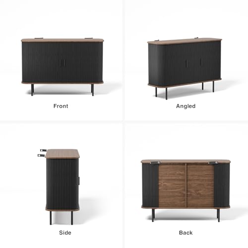 47''W x 32''H Black Buffet Sideboard Cabinet with Storage, Fluted Storage Cabinet with Curvy Edge; Sliding Door, Freestanding Accent Cabinet, Credenza, Console Table for Living Room, Kitchen, Hallway