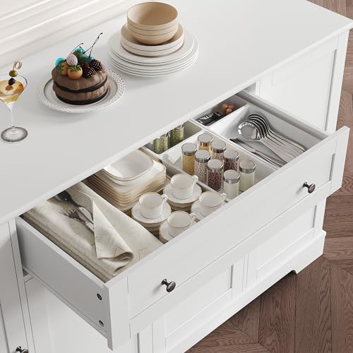 HITHOS 54" Buffet Cabinet with Storage, Modern Kitchen Buffet Sideboard with Drawer, Wood Coffee Bar Cabinet with Adjustable Shelves, Kitchen Storage Cabinet for Living Room, White