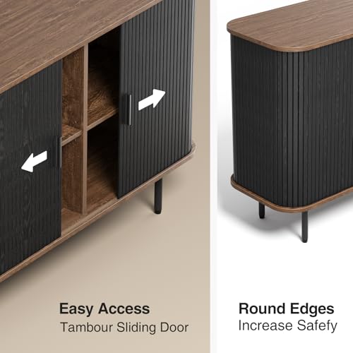 47''W x 32''H Black Buffet Sideboard Cabinet with Storage, Fluted Storage Cabinet with Curvy Edge; Sliding Door, Freestanding Accent Cabinet, Credenza, Console Table for Living Room, Kitchen, Hallway