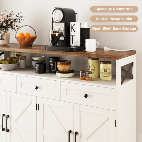 51" Farmhouse Buffet Sideboard Cabinet with Storage, White Kitchen Storage Pantry Cabinet with Drawers, Wood Cupboard Hutch Cabinet, Coffee Bar Station Table for Kitchen, Living Room, Dining Room
