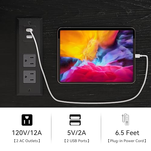 YITAHOME 52" Farmhouse Sideboard Buffet Cabinet with Power Outlet, Coffee Bar Cabinet with Floating Shelves & Barn Doors, Bar Cabinet with Storage for Kitchen, Living Room (Black Oak)