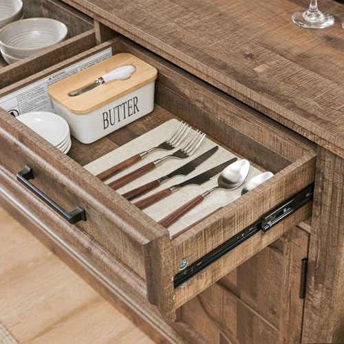 JXQTLINGMU 66" Large Buffet Sideboard Cabinet with 4 Doors and 3 Drawers, Buffet Table Coffee Bar Wine Bar Storage Cabinet for Dining Room, Living Room (Warm Brown)