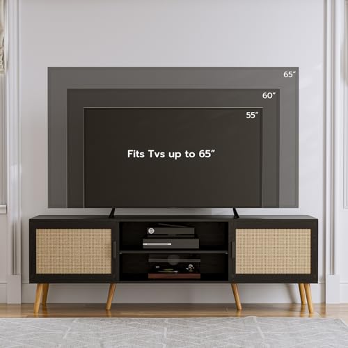 Boho TV Stand for 65'' TVs with Rattan Doors
