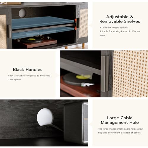 Boho TV Stand for 65'' TVs with Rattan Doors